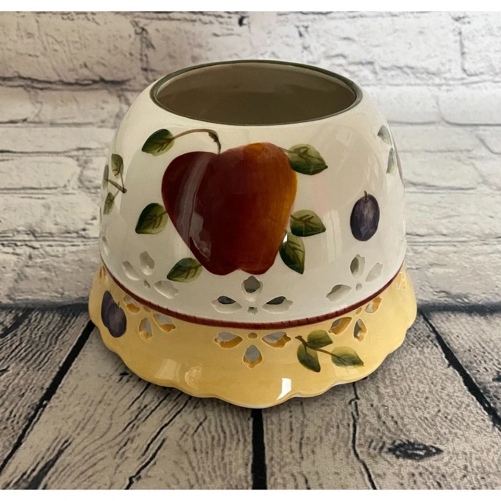 Home Interiors Sonoma Villa Ceramic Candle Jar Shade Fruit Cut Out Cottage‎ Core
